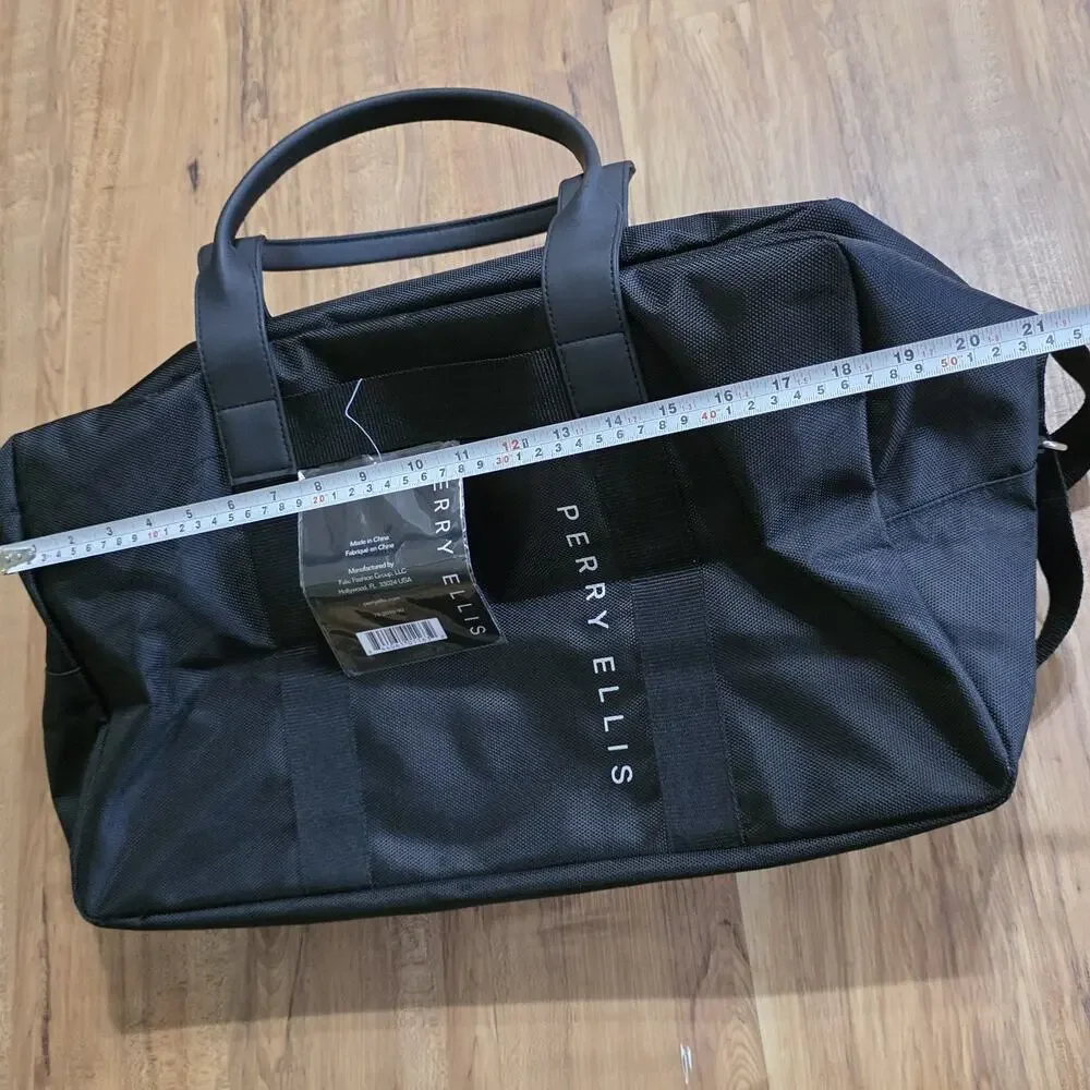 Perry Ellis Duffel Bag Black Travel Gym Weekender Carry On NWT 20